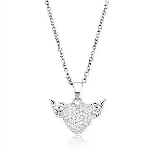 3W1378 - Rhodium 925 Sterling Silver Chain Pendant with AAA Grade CZ - Femstylo