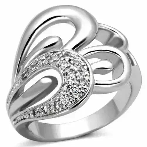 3W325 - Rhodium Brass Ring with AAA Grade CZ in Clear - Femstylo