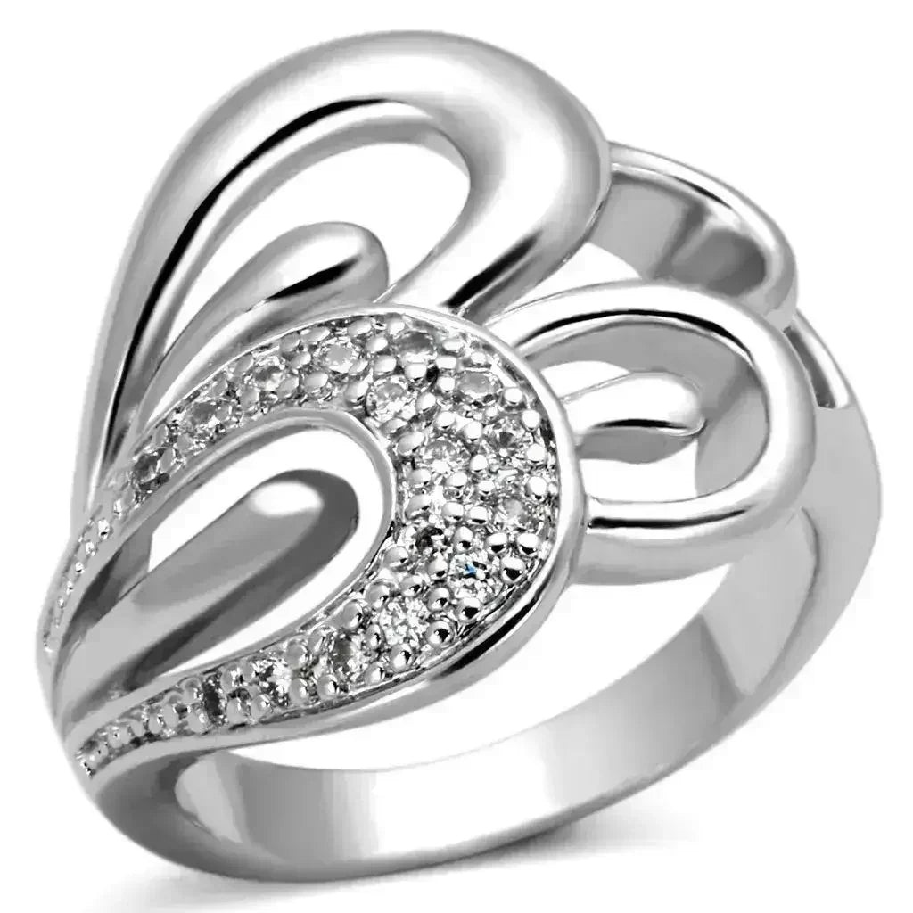 3W325 - Rhodium Brass Ring with AAA Grade CZ in Clear - Femstylo