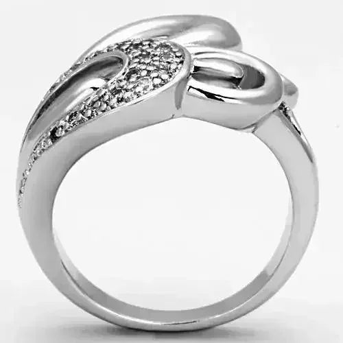 3W325 - Rhodium Brass Ring with AAA Grade CZ in Clear - Femstylo
