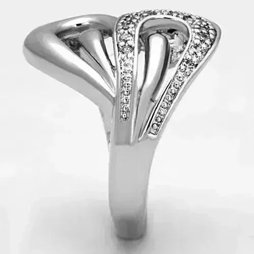 3W325 - Rhodium Brass Ring with AAA Grade CZ in Clear - Femstylo