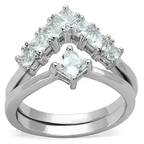 3W815 - Rhodium Brass Ring with AAA Grade CZ in Clear - Femstylo