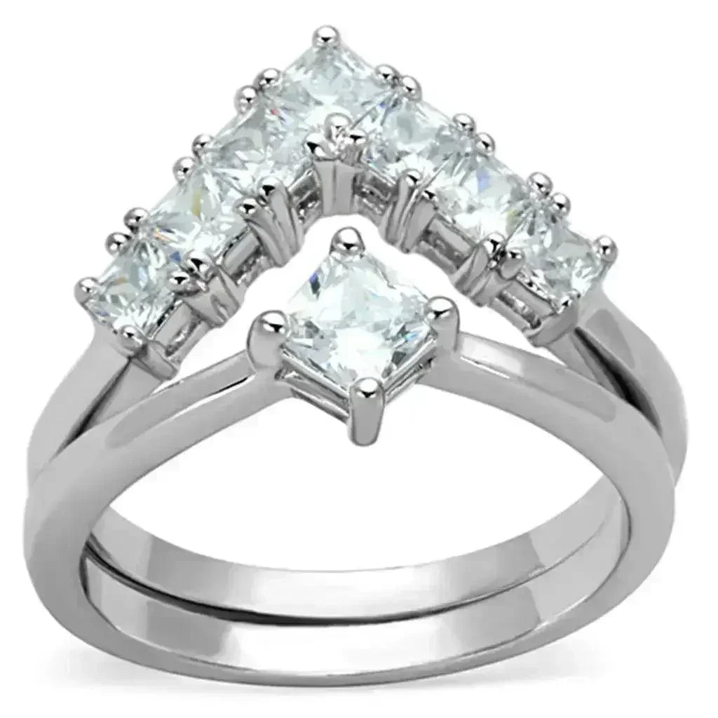 3W815 - Rhodium Brass Ring with AAA Grade CZ in Clear - Femstylo