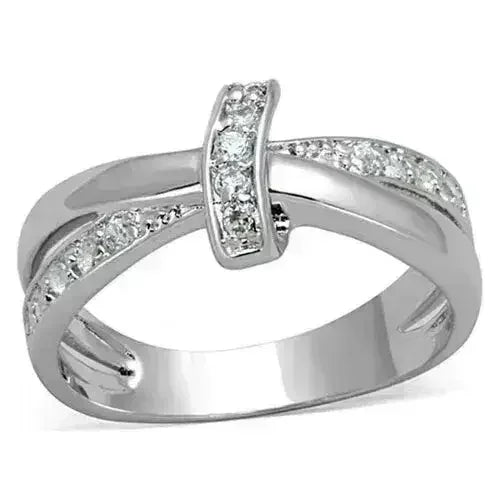 3W819 - Rhodium Brass Ring with AAA Grade CZ in Clear - Femstylo