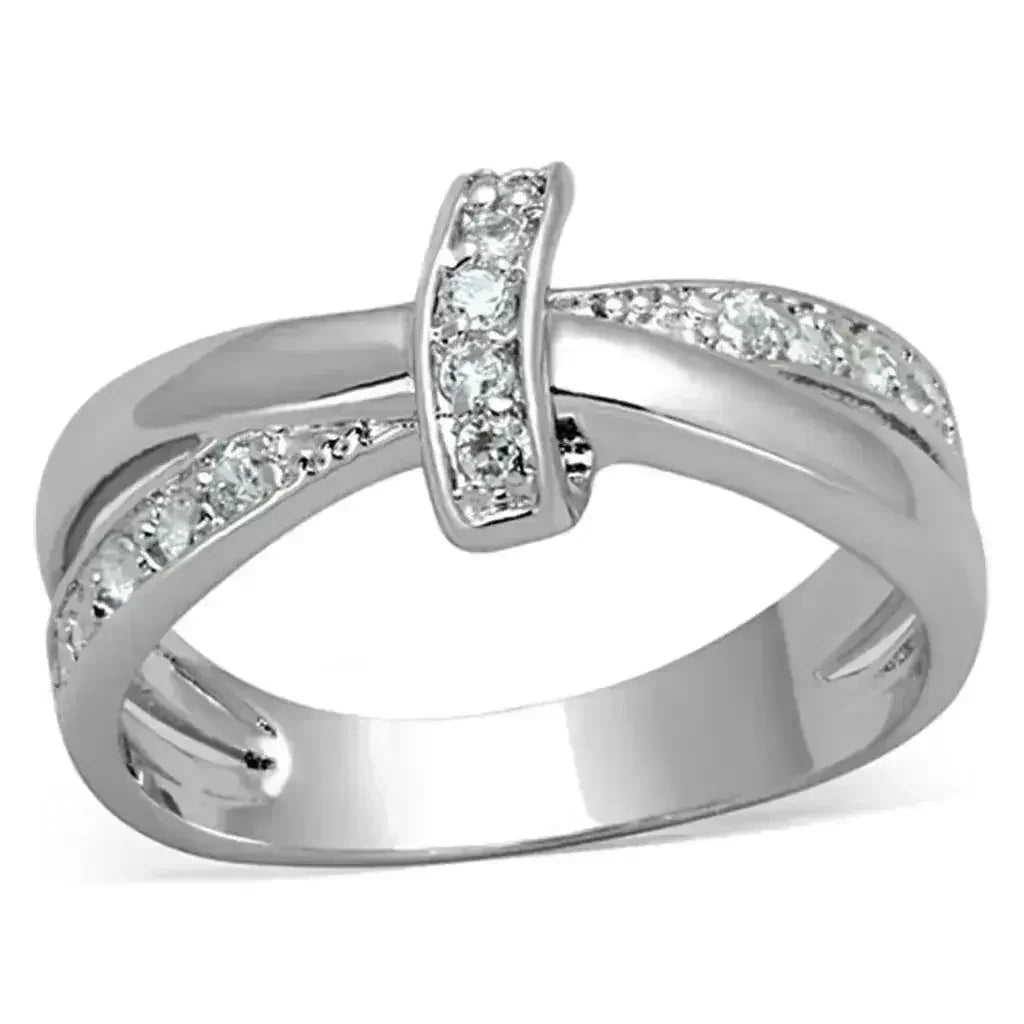 3W819 - Rhodium Brass Ring with AAA Grade CZ in Clear - Femstylo