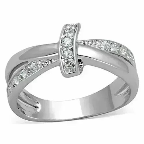 3W819 - Rhodium Brass Ring with AAA Grade CZ in Clear - Femstylo