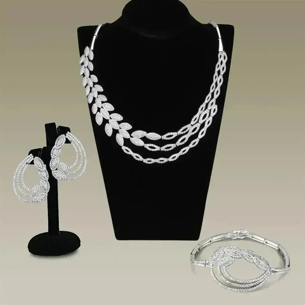 3W922 Rhodium Brass Jewelry Sets with AAA Grade CZ - Femstylo