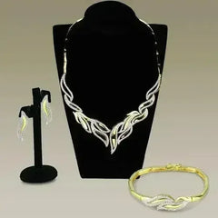 3W941 - Gold+Rhodium Brass Jewelry Sets with AAA Grade CZ in Clear - Femstylo