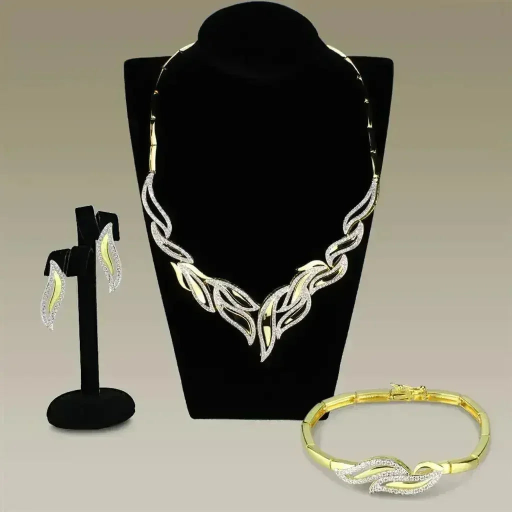 3W941 - Gold+Rhodium Brass Jewelry Sets with AAA Grade CZ in Clear - Femstylo