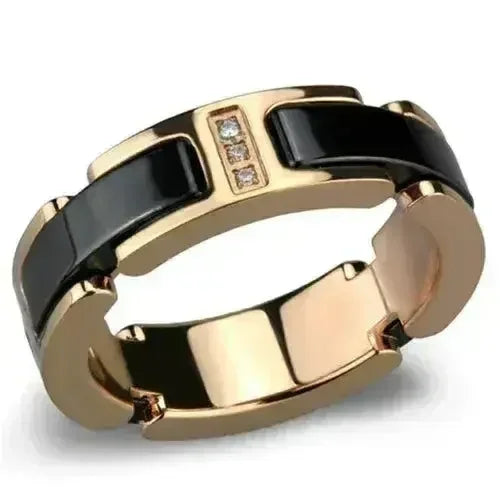 3W964 - IP Rose Gold(Ion Plating) Stainless Steel Ring with Ceramic - Femstylo