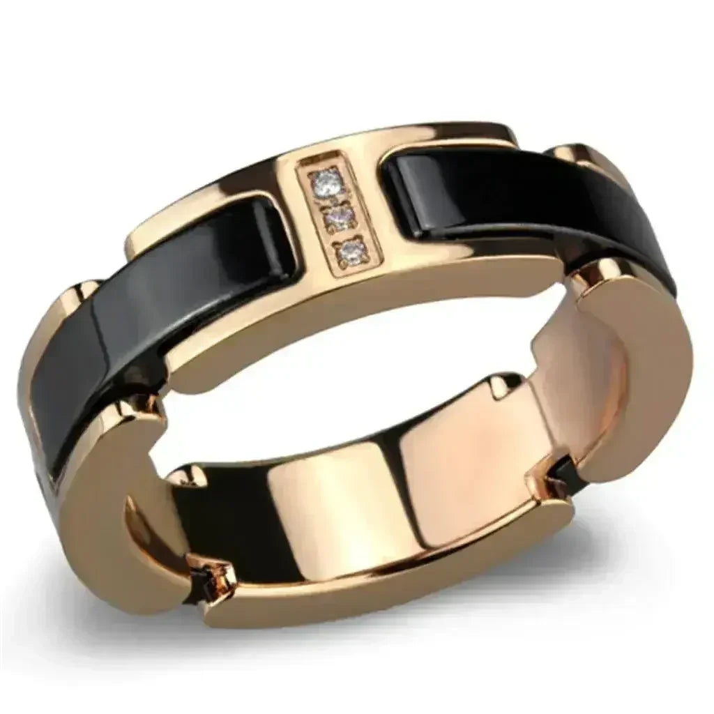 3W964 - IP Rose Gold(Ion Plating) Stainless Steel Ring with Ceramic - Femstylo