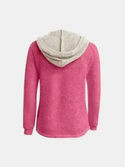 Full Size Waffle-Knit Contrast Long Sleeve Hoodie - Femstylo