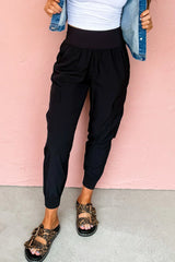 Black Elastic High Waist Pocketed Cargo Jogger Pants