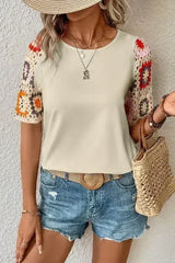 Geometric Round Neck Short Sleeve Blouse | Femstylo - Femstylo