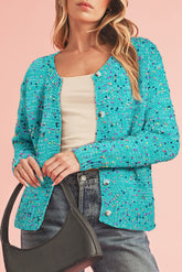 Aruba Blue Confetti Knit Button Cardigan