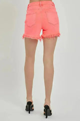 RISEN Raw Hem Asymmetrical Waist Denim Shorts - Femstylo
