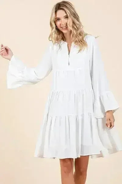 Mittoshop Tiered Notched Flare Sleeve Dress - Femstylo