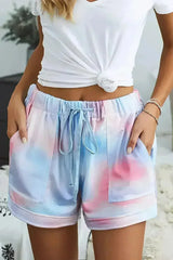 Multicolor Tie Dye Drawstring Elastic Waist Pocketed Casual Shorts - Femstylo