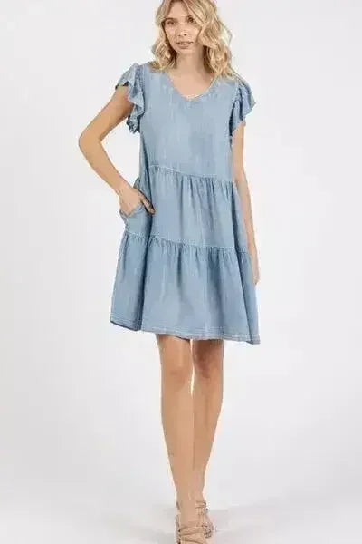 Mittoshop V-Neck Ruffled Cap Sleeve Mini Dress - Femstylo