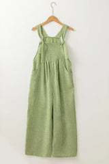 Green Gingham Wide Leg Pockets Loose Overall - Femstylo