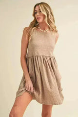 Round Neck Mini Tank Dress – Versatile Ruched Casual Wear - Femstylo