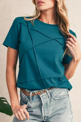 Dirty Blue Solid Color Round Neck T Shirt - Femstylo