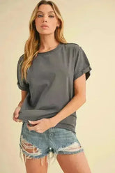 Aemi + Co Exposed Seam Round Neck Short Sleeve T-Shirt - Femstylo