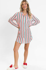 Pink Stripe Christmas Long Sleeve Shirt Style Sleep Dress