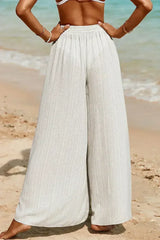 Striped Printed Slit Wide Leg High Waist Pants - Femstylo