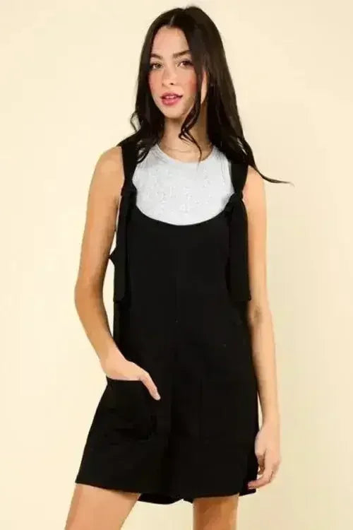 VERY J Tie Shoulder Front Pocket Romper - Femstylo