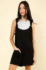 VERY J Tie Shoulder Front Pocket Romper - Femstylo