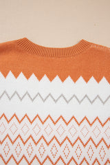 Khaki Zigzag Geometric Pattern Knitted Pullover Sweater - Femstylo