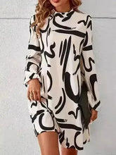 Printed Mock Neck Long Sleeve Mini Dress - Femstylo