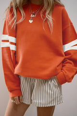 Fiery Red Striped Sleeve Loose Fit Sweatshirt - Femstylo