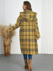 Plaid Double-Breasted Long Sleeve Longline Coat - Femstylo