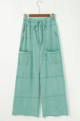 Black Mineral Wash Exposed Seam Wide Leg Cargo Pants