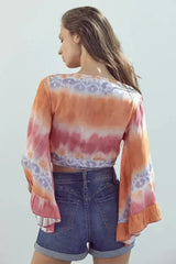 Bell-Sleeve Tie-Dye Crop Top – Flowy Sleeves & Stylish Design - Femstylo