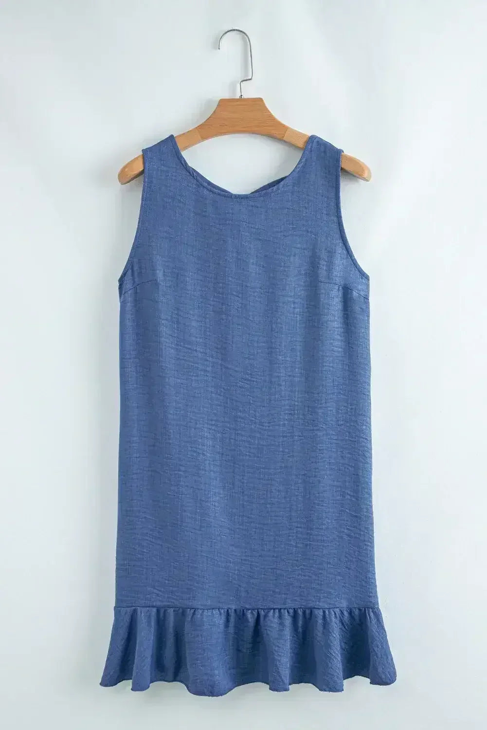 Ashleigh Blue Sleeveless Knot Backless Ruffle Hem Mini Dress - Femstylo