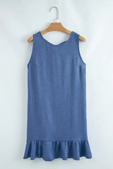 Ashleigh Blue Sleeveless Knot Backless Ruffle Hem Mini Dress - Femstylo