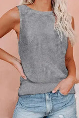 Gray Crisscross Hollow-out Knit Tank Top - Femstylo