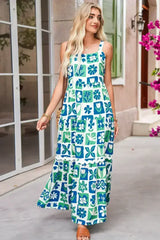 Multicolour Boho Floral Checkered Maxi Dress - Femstylo