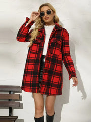 Plaid Collared Longline Coat - Femstylo