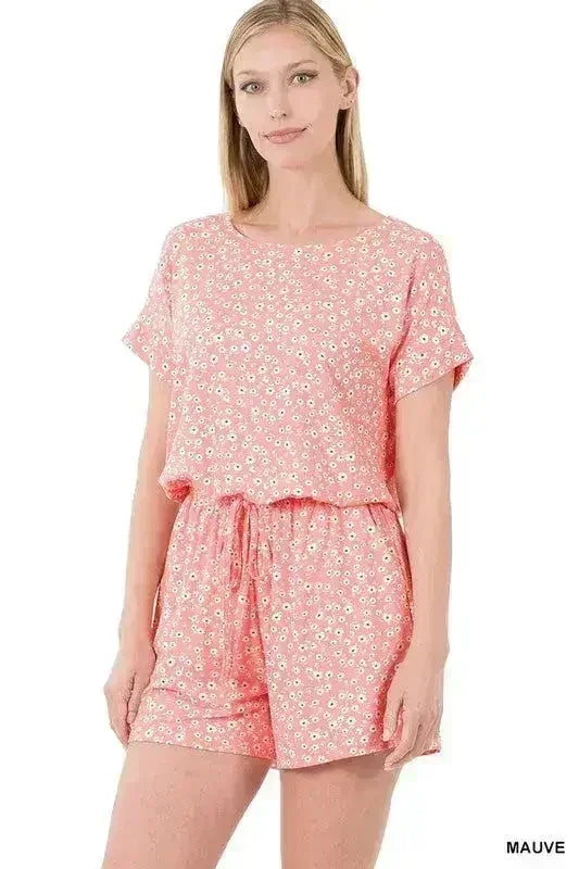 Brushed Dty Floral Romper With Pockets - Femstylo