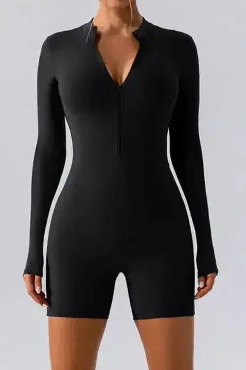 Half Zip Long Sleeve Active Romper - Femstylo