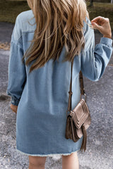 Beau Blue Washed Raw Hem Denim Shirt Dress