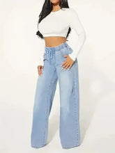 25 Edition – High Waist Drawstring Wide Leg Jeans – Light Blue - Femstylo