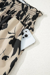 Blue Floral Smocked Frill Waist Wide Leg Pants