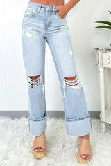 Beau Blue Light Wash Distressed Flare Jeans - Femstylo