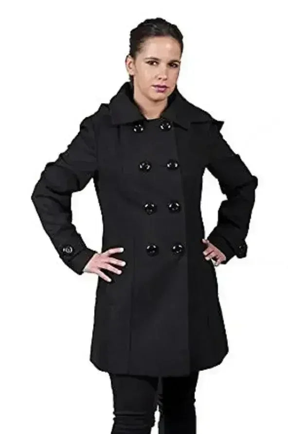 Wool Feel Double Breasted Hooded Coat - Femstylo