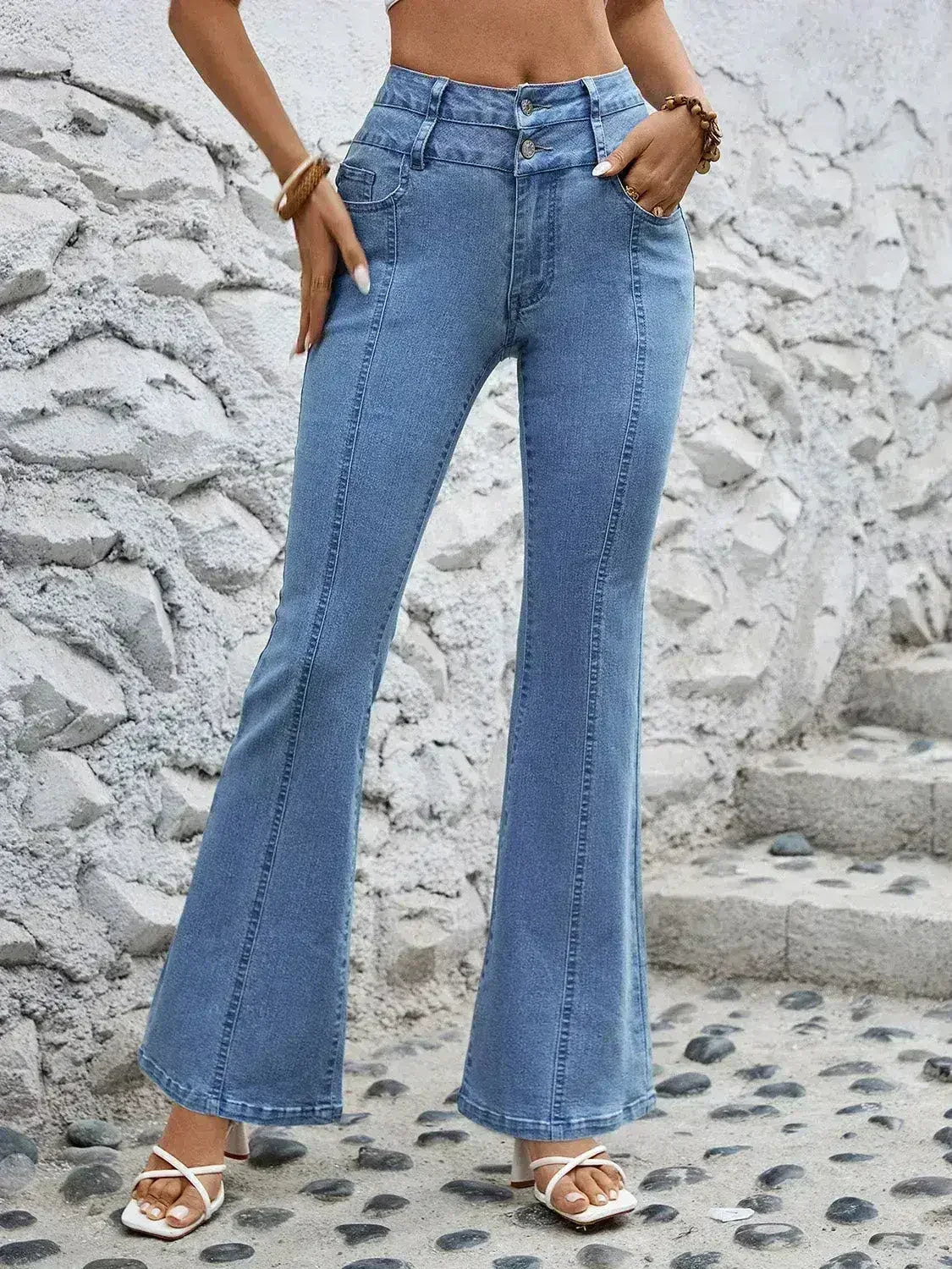 High Waist Flare Jeans with Pockets - Femstylo